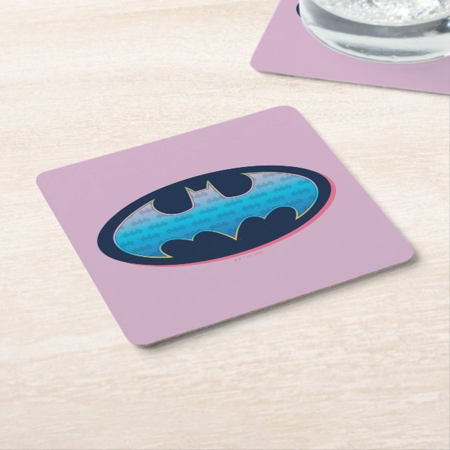 Batman | Pink & Blue Symbol Square Paper Coaster (Angled)