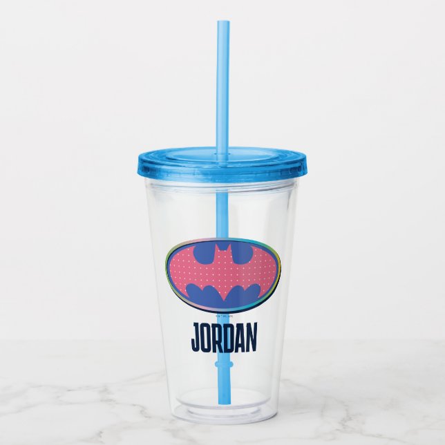 Batman | Pink Polka Dot Logo Acrylic Tumbler (Front)