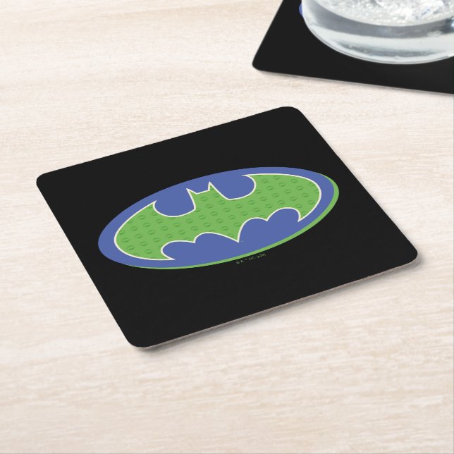 Batman | Purple & Green Symbol Square Paper Coaster (Angled)
