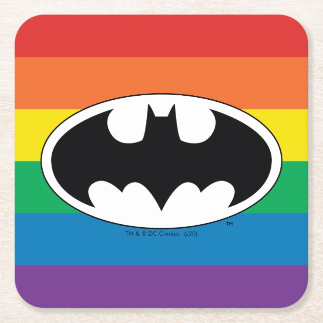 Batman Rainbow Logo Square Paper Coaster (Front)