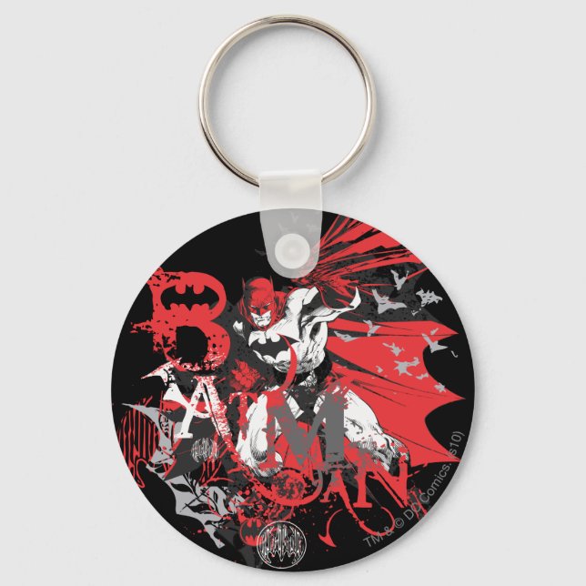 Batman Red and Black Collage Key Ring (Front)