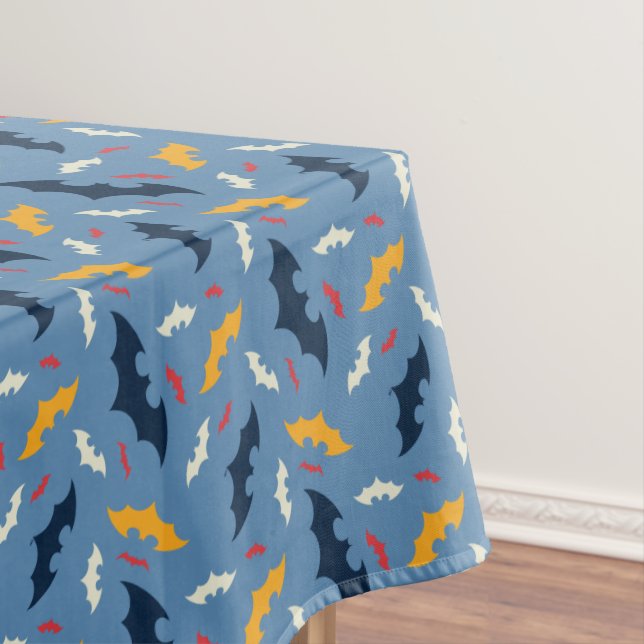 Batman | Red, Blue, and Yellow Bat Logo Pattern Tablecloth (In Situ)