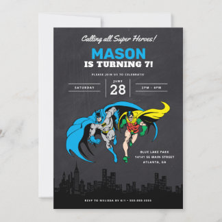 Batman & Robin - Gotham City | Chalkboard Birthday Invitation