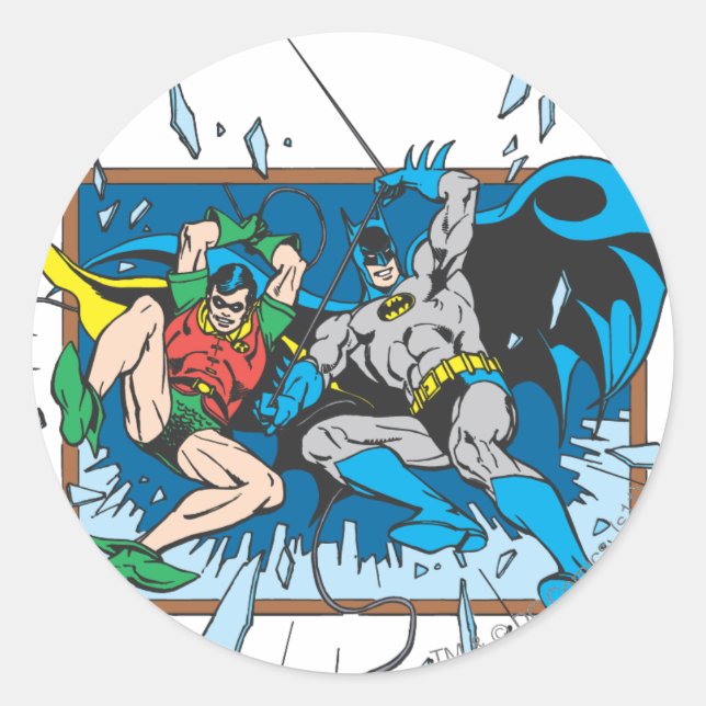 Batman & Robin Shatter Window Classic Round Sticker (Front)