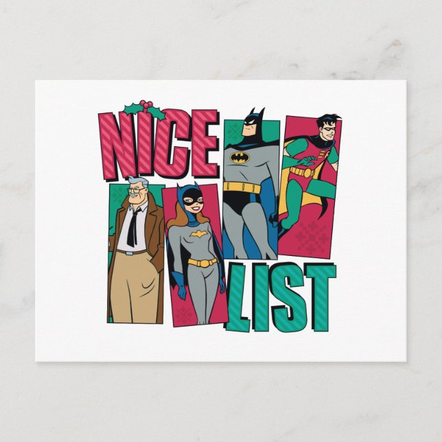 Batman | Santa Nice List of Heroes Holiday Postcard (Front)