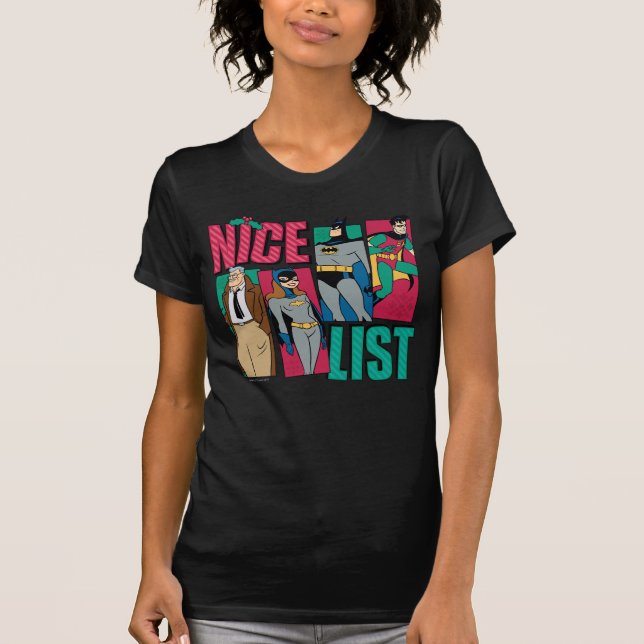 Batman | Santa Nice List of Heroes T-Shirt (Front)