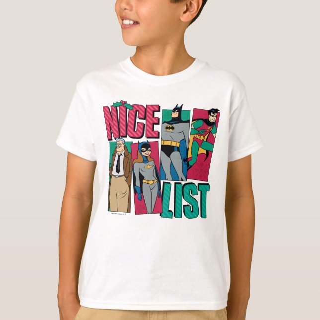 Batman | Santa Nice List of Heroes T-Shirt (Front)