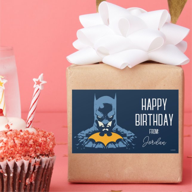 Batman Shattered Bust With Gold | Happy Holidays Rectangular Sticker (Party)