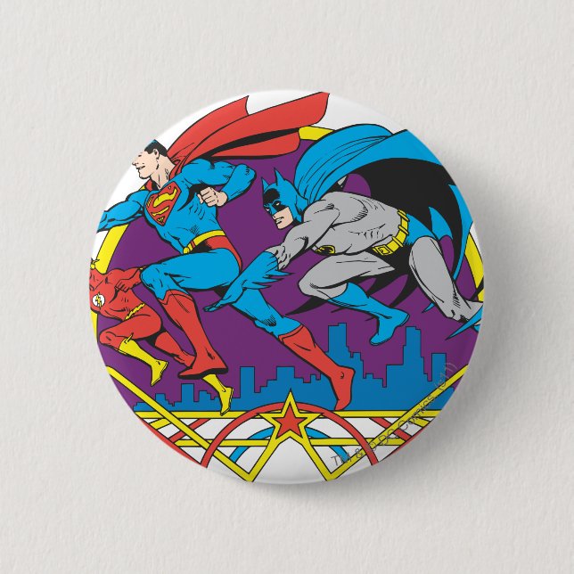 Batman + Superman + Flash 6 Cm Round Badge (Front)