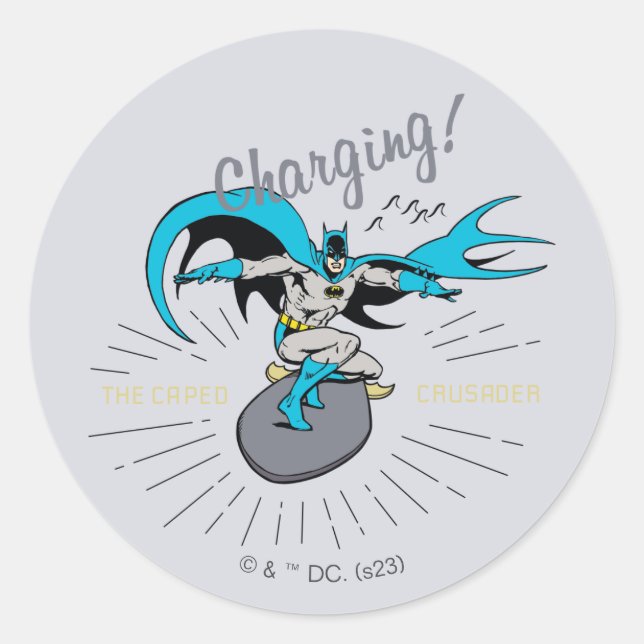Batman Surfing - Charging! Classic Round Sticker (Front)