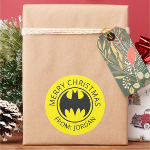 Batman Symbol   Bat Circle Logo   Merry Christmas Classic Round Sticker