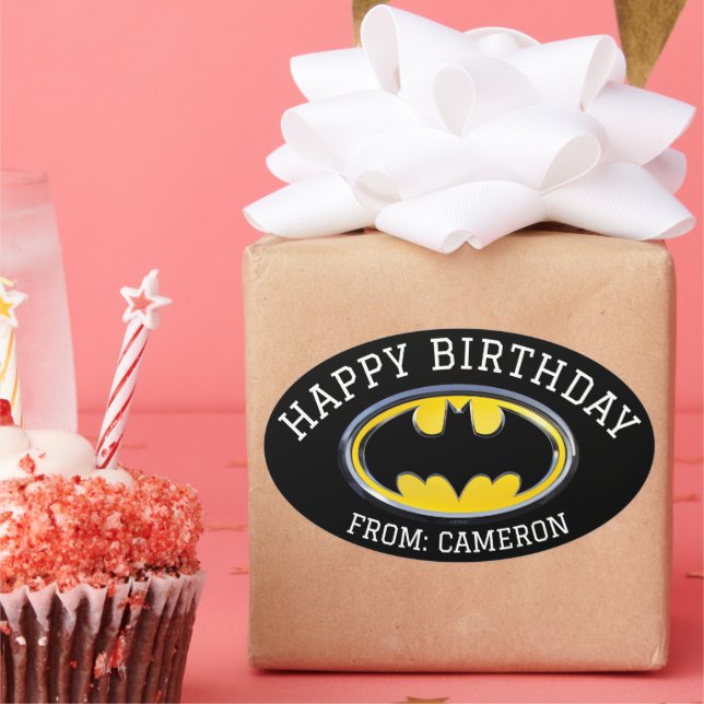 Batman Symbol | Classic Logo | Happy Birthday Oval Sticker (Party)