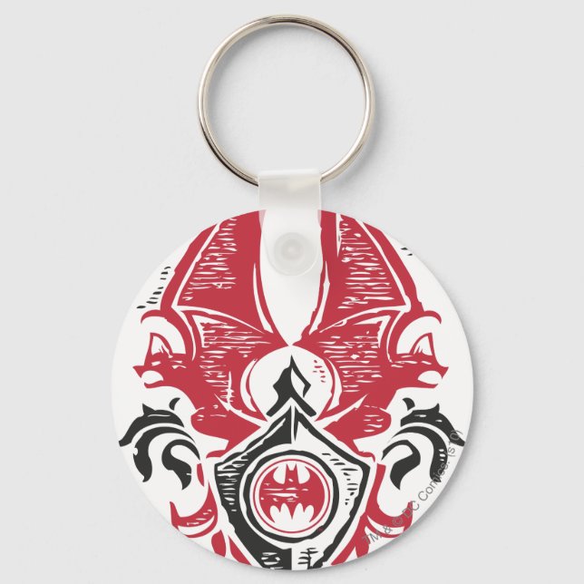 Batman Symbol | Red Black Bat Stamp Crest Logo Key Ring (Front)