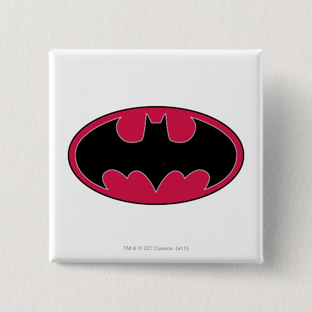 Batman Symbol | Red Black Logo 15 Cm Square Badge (Front)
