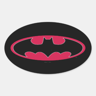 Batman Symbol   Red Black Logo Oval Sticker