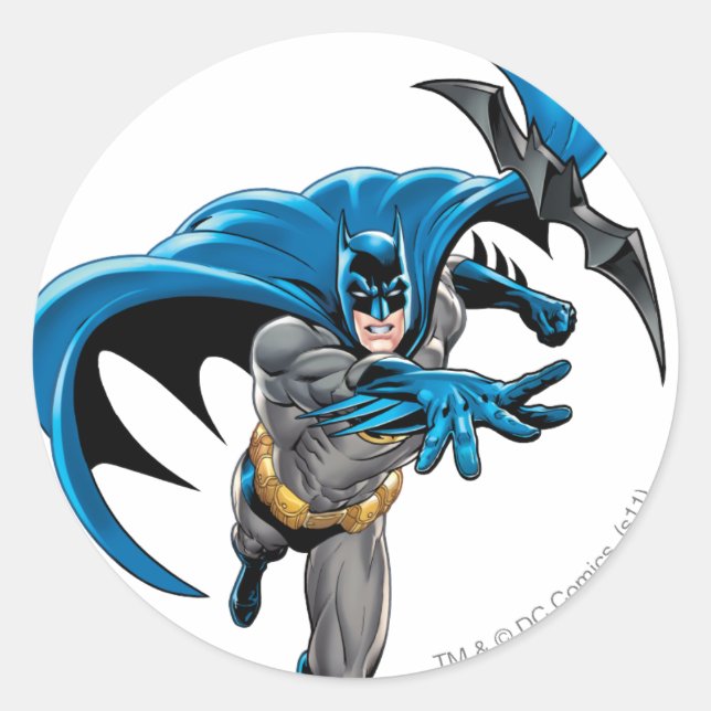 Batman throws batarang classic round sticker (Front)
