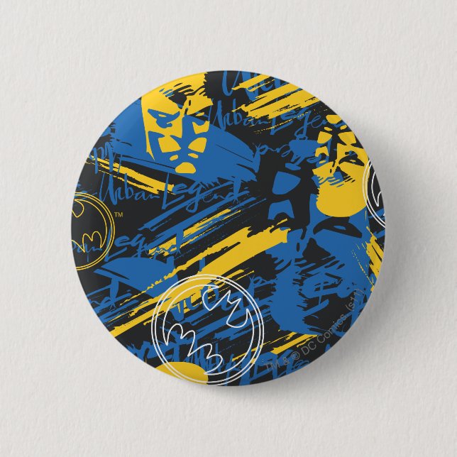 Batman Urban Legends - Head Pattern 2 Blue/Yellow 6 Cm Round Badge (Front)