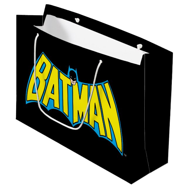 Batman | Vintage Yellow Blue Logo Large Gift Bag (Front Angled)