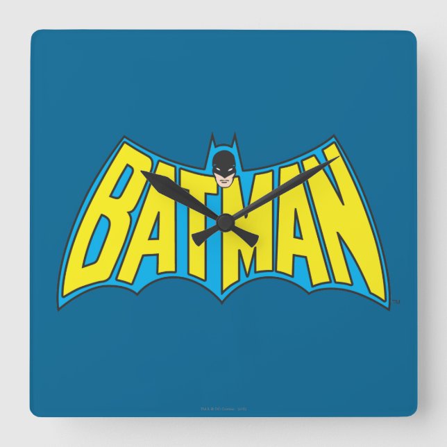 Batman | Vintage Yellow Blue Logo Square Wall Clock (Front)