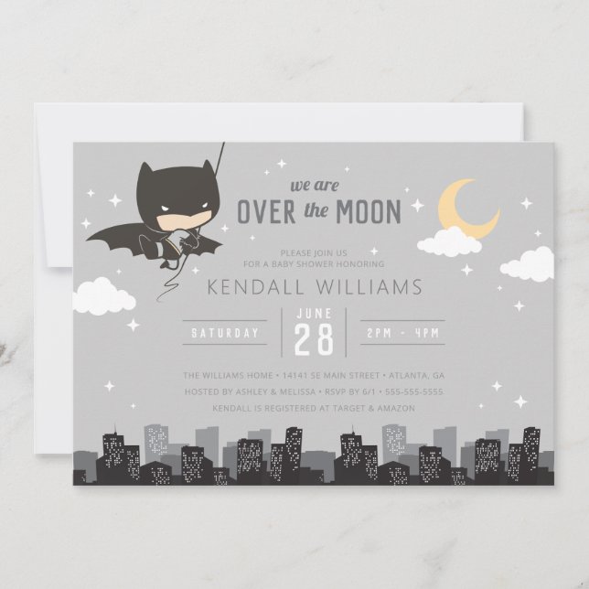 Batman | We Are Over the Moon Boy Baby Shower Invitation (Front)