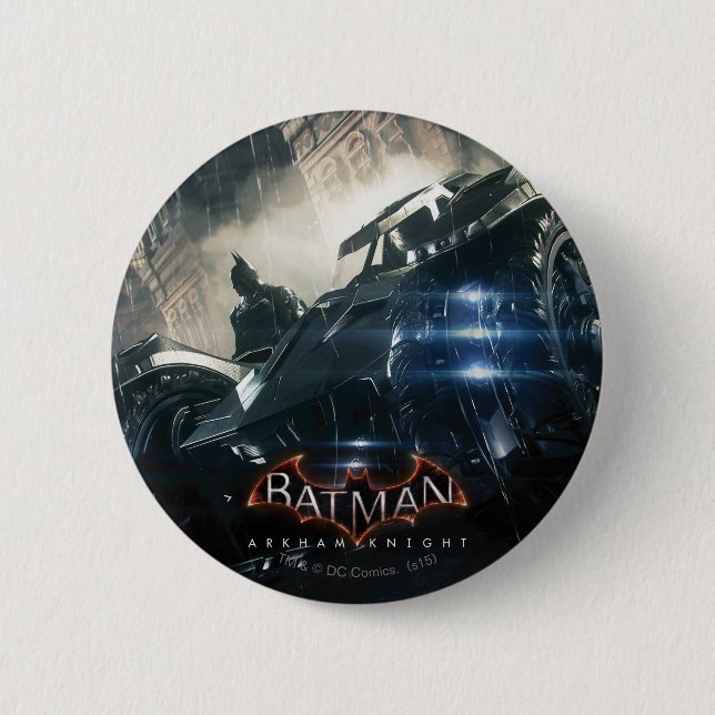 Batman With Batmobile In The Rain 6 Cm Round Badge (Front)