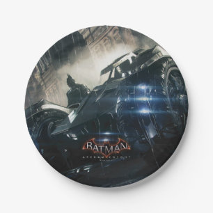 Batman With Batmobile In The Rain Paper Plate