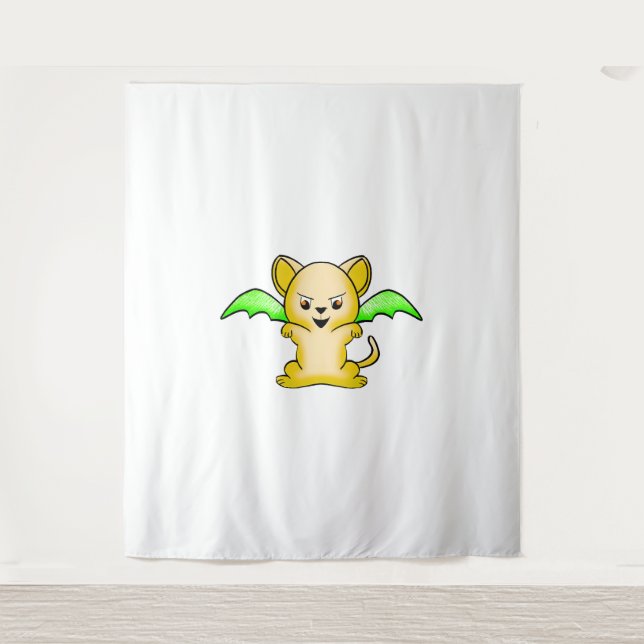 Batmouse. Funny mouse with bat wings. Halloween. Tapestry (Front)