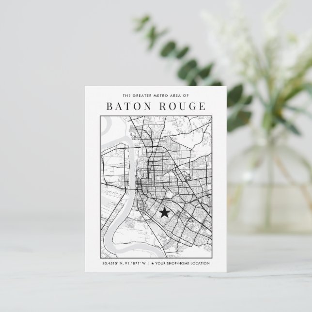 Baton Rouge City Map + Your Location Marker Postcard (Standing Front)