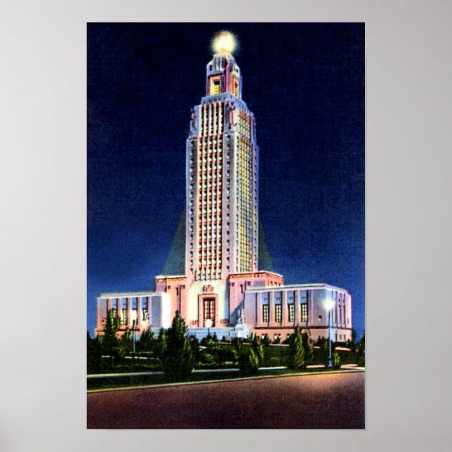 Baton Rouge Louisiana State Capitol at Night Poster (Front)