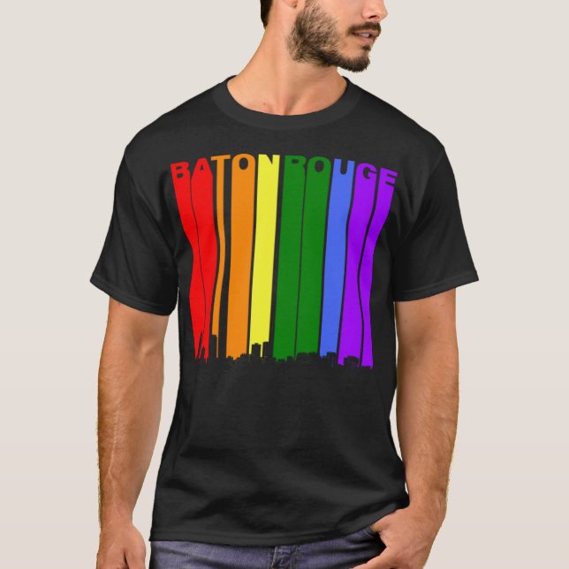 Baton Rouge Skyline Rainbow LGBT Gay Pride  T-Shirt (Front)