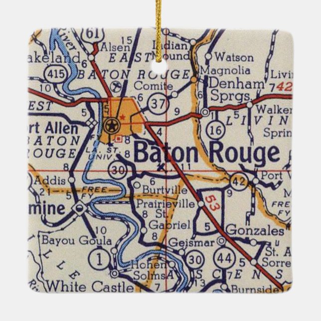 Baton Rouge Vintage Map Ceramic Ornament (Back)