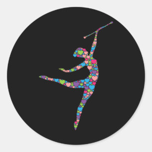 Baton Twirling Girl - Silhouette Dancing Twirler M Classic Round Sticker