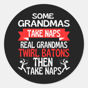 Baton Twirling Grandma Retro Twirler Athlete Classic Round Sticker