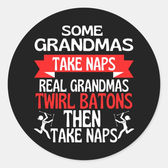 Baton Twirling Grandma Retro Twirler Athlete Classic Round Sticker (Front)