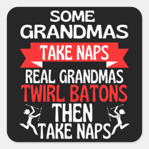 Baton Twirling Grandma Retro Twirler Athlete Square Sticker