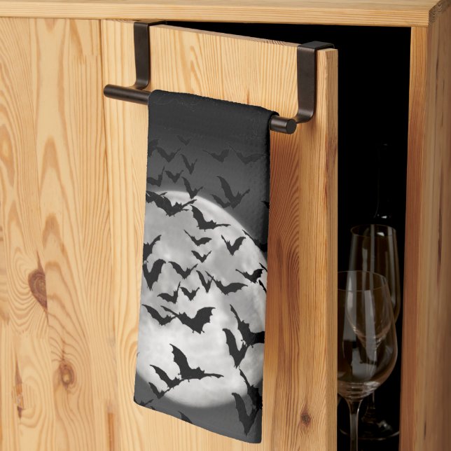 Bats and a Full Moon Halloween Tea Towel (Thirds Fold)