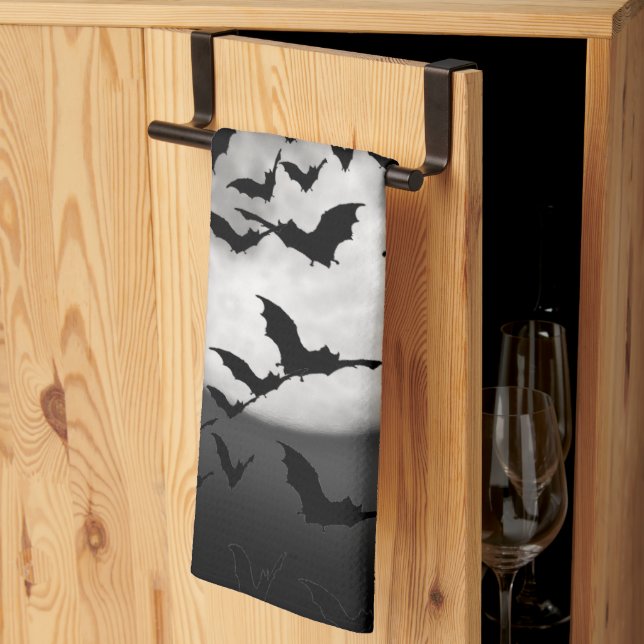 Bats And A Full Moon Tea Towel (Thirds Fold)