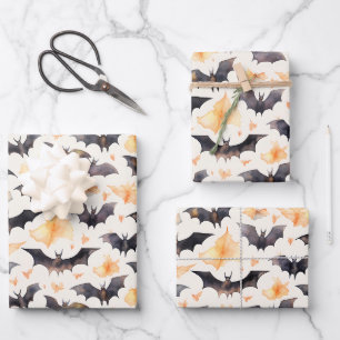 Bats and Autumn Leaves Elegant Halloween Wrapping Paper Sheet