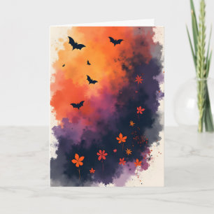 Bats and Blooms Halloween Holiday Card