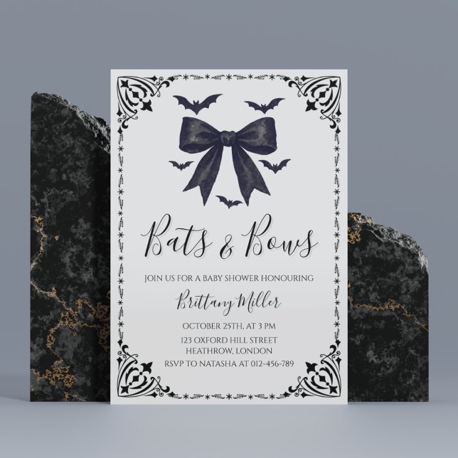Bats and Bows Halloween Baby Shower Invitation (Creator Uploaded)