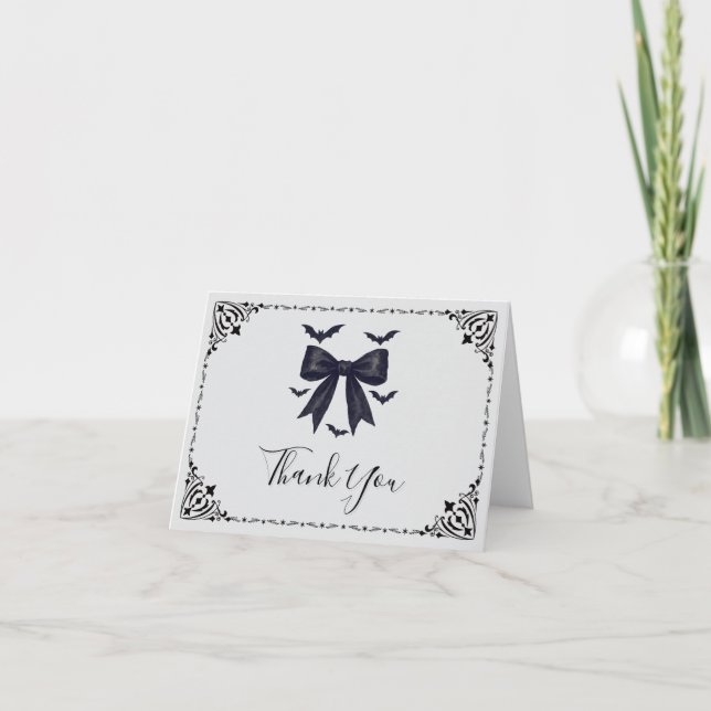Bats and Bows Halloween Baby Shower Modern  Thank You Card (Front)