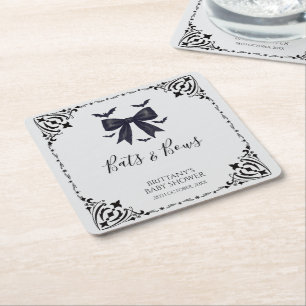 Bats and Bows Halloween Baby Shower  Square Paper Coaster