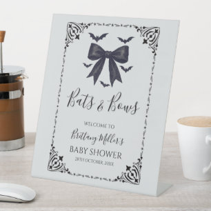 Bats and Bows Halloween Baby Shower Welcome Pedestal Sign