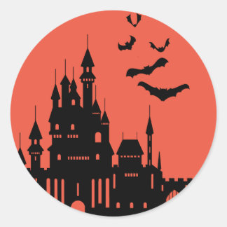 Bats and Castle Black and Orange Classic Round Sticker
