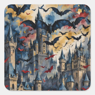 Bats and Castles Halloween  Square Sticker