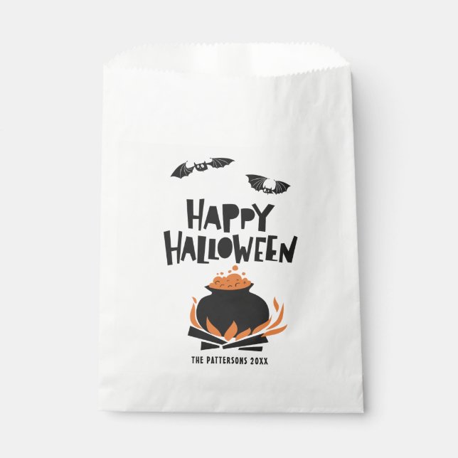 Bats and Cauldron Happy Halloween Favour Bags (Front)