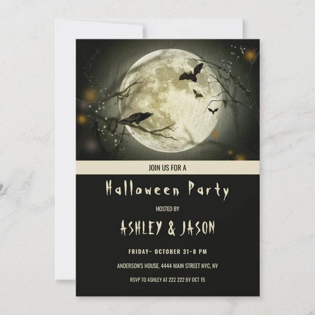 Bats and Crow Halloween Invitation (Front)
