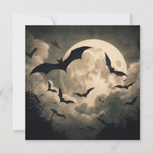 Bats and Full Moon Spooky Goth Antique Card