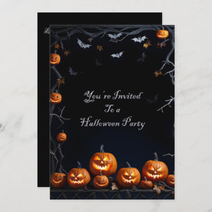 Bats and Jack-O-Lanterns Halloween Invitation