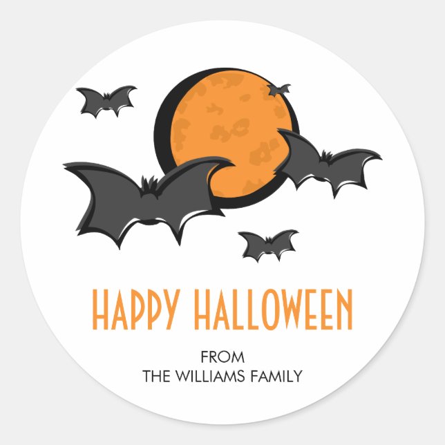 Bats and Moon Halloween Round Sticker (Front)